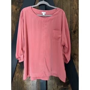 Chico's 3/4 Sleeved Coral Peach Salmon Satiny Flowy Blouse Top Size 3 XL (16)